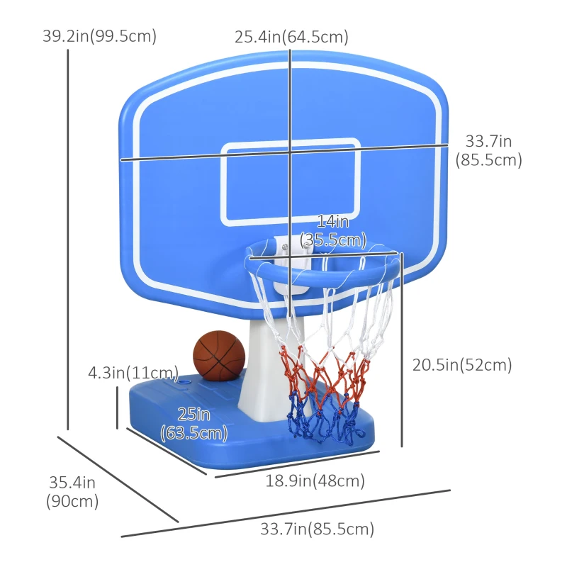 Outsunny Pool Basketball Net, Swimming Pool Basketball Game with Ball and Pump, Blue