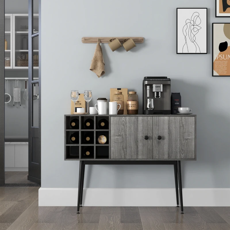 HOMCOM Coffee Bar Cabinet 9-Bottle Wine Rack and Adjustable Shelf, Sideboard Buffet Cabinet Wine Cabinet for Living Room