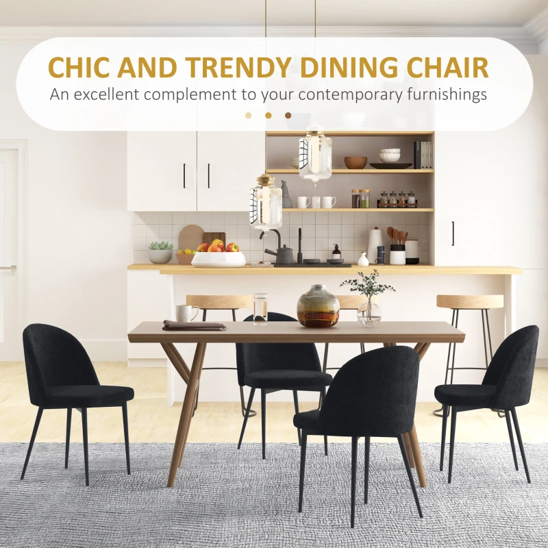 HOMCOM Modern Dining Chairs, Mid-Back Velvet-touch Upholstery Side Chair, Table Chair for Living Room, Dining Room, Black, Set of 4