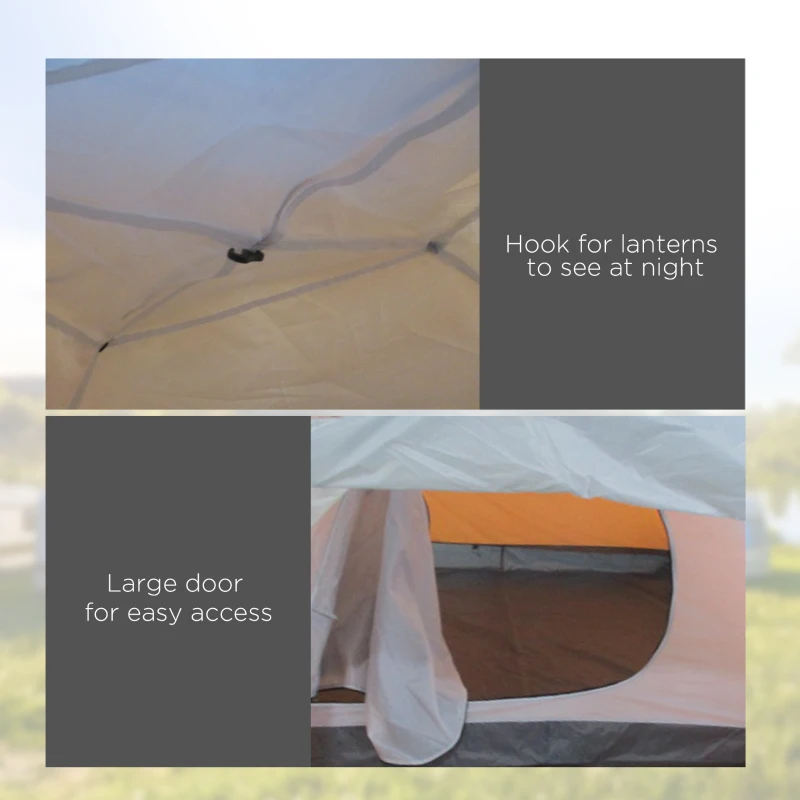 Outsunny Outdoor Camping Tent for 4 People, Waterproof Compact Portable Camping Travel Gear, 2 Doors, Hook for Light, Orange