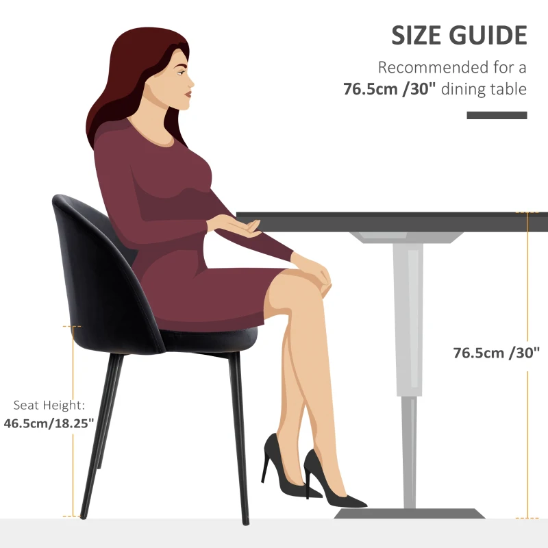 HOMCOM Modern Dining Chairs, Mid-Back Velvet-touch Upholstery Side Chair, Table Chair for Living Room, Dining Room, Black, Set of 4