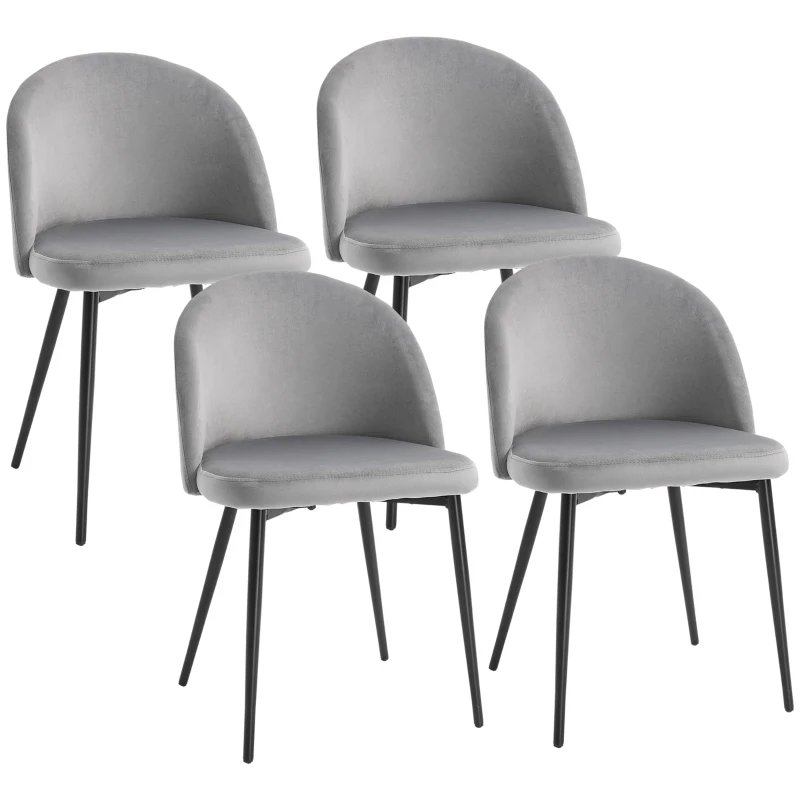 HOMCOM Modern Dining Chairs, Mid-Back Velvet-touch Upholstery Side Chair, Table Chair for Living Room, Dining Room, Grey, Set of 4