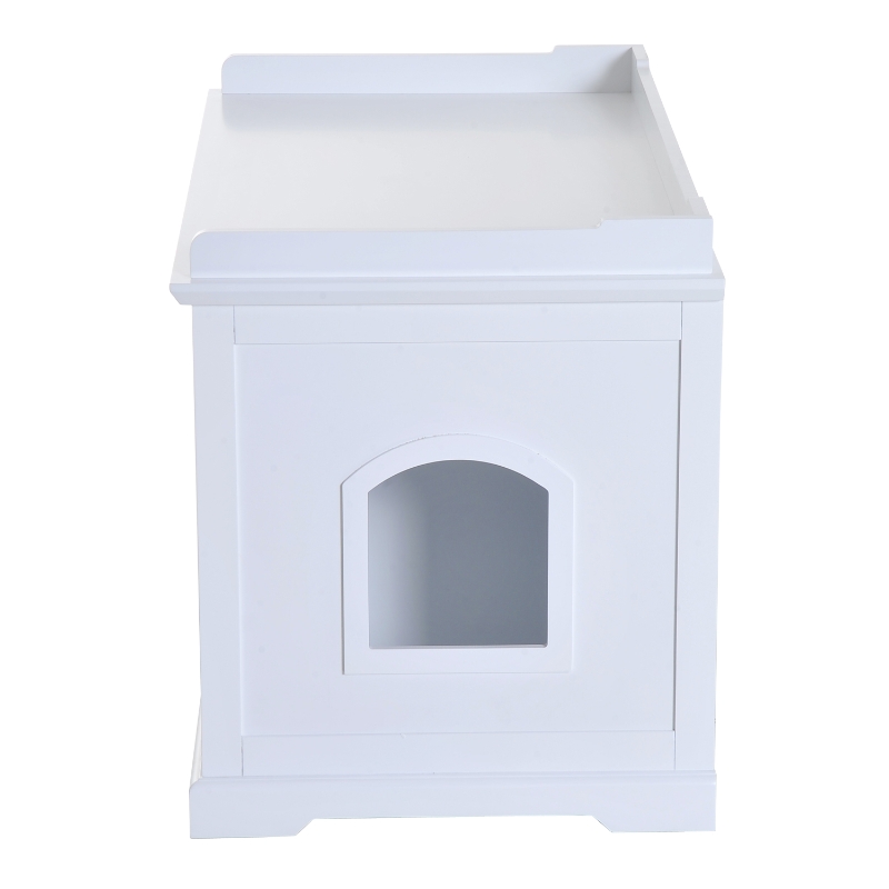 PawHut 2-in-1 Covered Cat Litter Box Washroom Storage Hideaway Cabinet Bench Home Decor, White