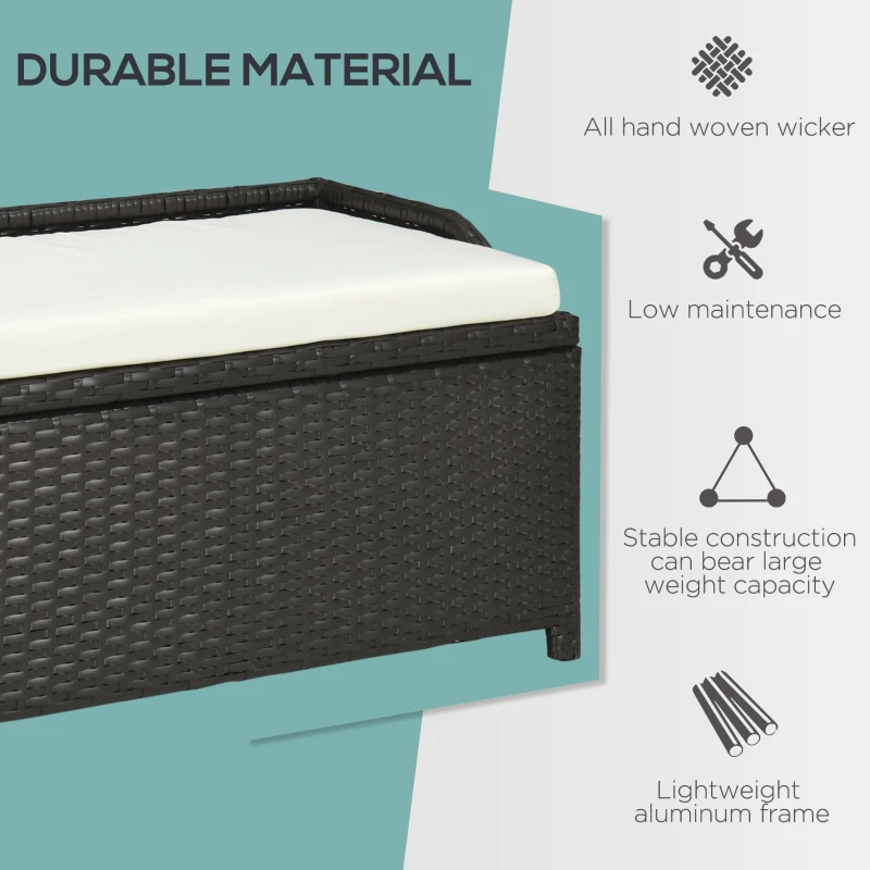 Outsunny 34 Gallon Outdoor Wicker Storage Bench Deck Box, PE Rattan Patio Furniture Pool Storage Bin Container with Interior Waterproof Cloth Bag and Comfortable Cushion, Cream White