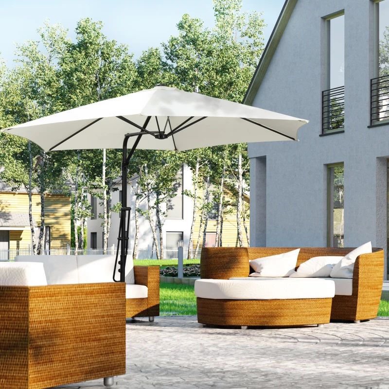 Outsunny 10FT Cantilever Umbrella, Offset Patio Umbrella with Cross Base, Switch with a Wrench, Hanging Umbrellas for Deck, Backyard, Pool and Garden, White