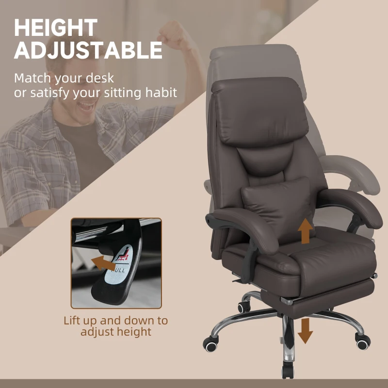 Vinsetto Kneading Massage Office Chair, Reclining Executive Office Chair, PU Leather High Back Computer Chair with Lumbar Cushion, Footrest, Adjustable Height, Dark Brown