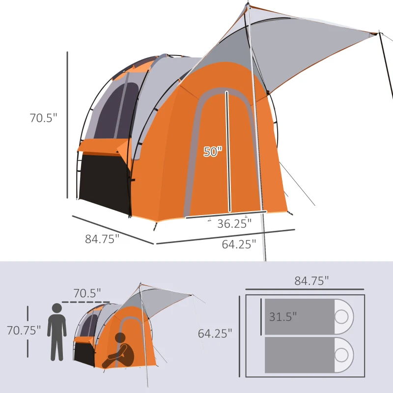 Outsunny Truck Bed Tent for 5'-5.5' Bed with Awning, Portable Pickup Truck Tent for 2-3 Persons, PU 2000mm, Orange