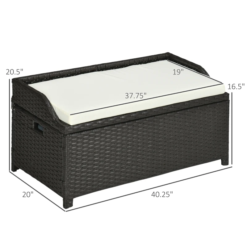 Outsunny 34 Gallon Outdoor Wicker Storage Bench Deck Box, PE Rattan Patio Furniture Pool Storage Bin Container with Interior Waterproof Cloth Bag and Comfortable Cushion, Cream White
