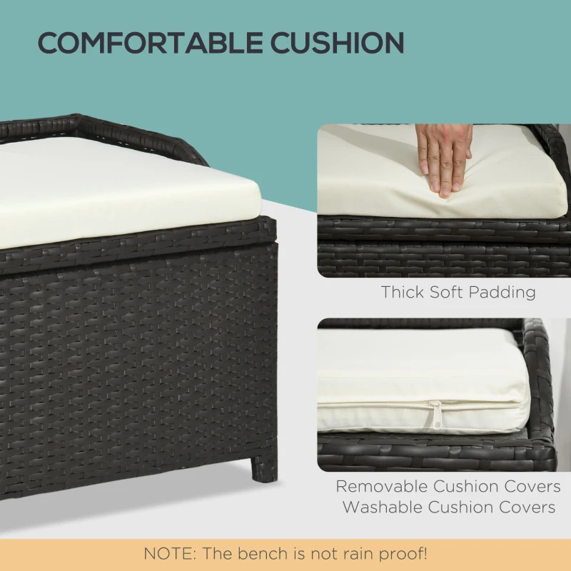 Outsunny 34 Gallon Outdoor Wicker Storage Bench Deck Box, PE Rattan Patio Furniture Pool Storage Bin Container with Interior Waterproof Cloth Bag and Comfortable Cushion, Cream White