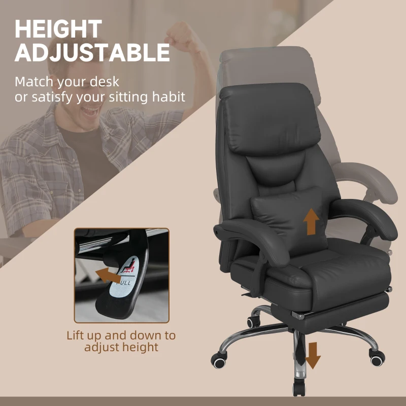 Vinsetto Kneading Massage Office Chair, Reclining Executive Office Chair, PU Leather High Back Computer Chair with Lumbar Cushion, Footrest, Adjustable Height, Black
