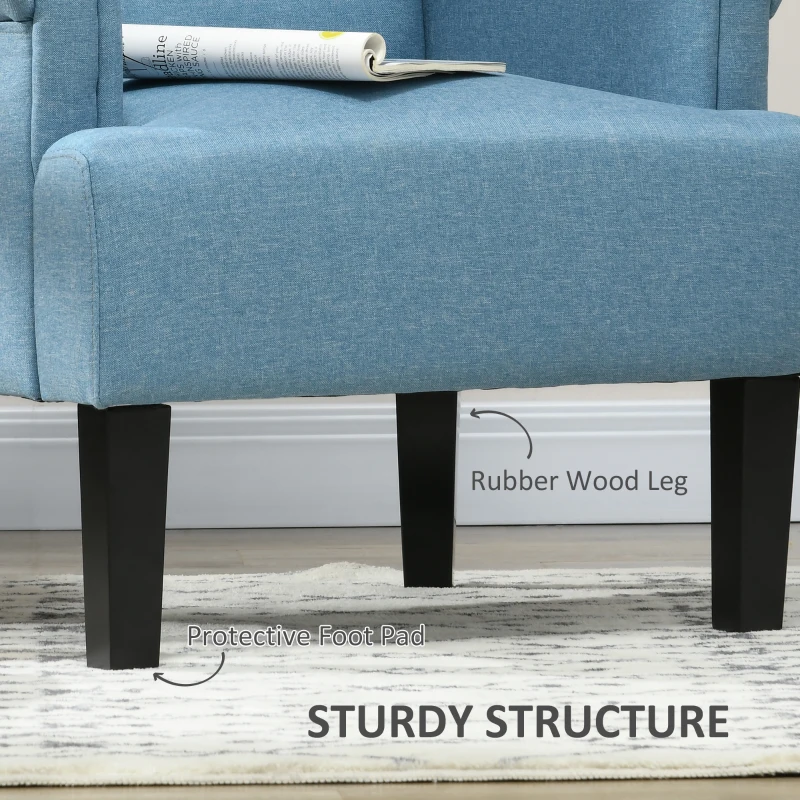 HOMCOM Armchair, Fabric Accent Chair, Modern Living Room Chair with Wood Legs and Rolled Arms for Bedroom, Blue