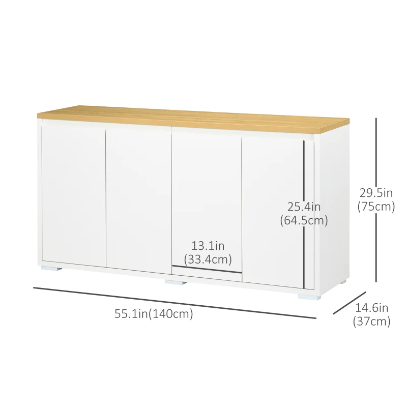 HOMCOM Sideboard Cabinet, Buffet Table with 2 Double Doors and Adjustable Shelves for Living Room, Entryway, White