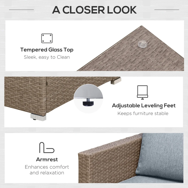 Outsunny 6 Piece Patio Furniture Set Outdoor Wicker Conversation Set All Weather PE Rattan Sectional Sofa Set with Ottoman, Cushions and Tempered Glass Table, Mixed Yellow and Light Gray