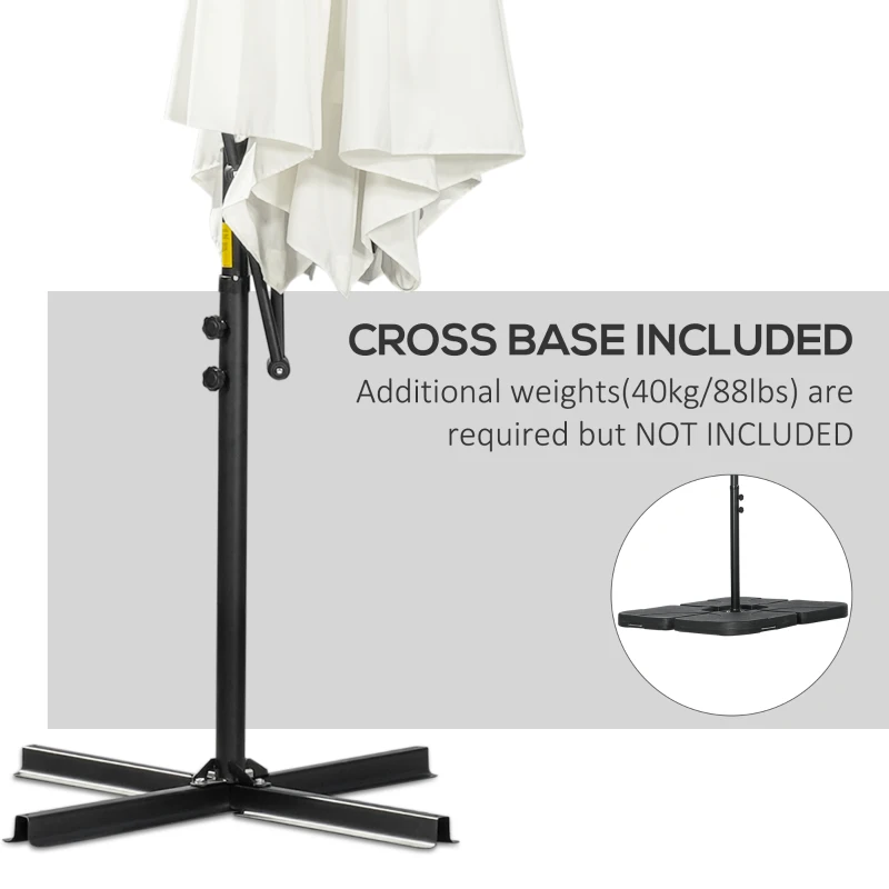 Outsunny 10FT Cantilever Umbrella, Offset Patio Umbrella with Cross Base, Switch with a Wrench, Hanging Umbrellas for Deck, Backyard, Pool and Garden, White