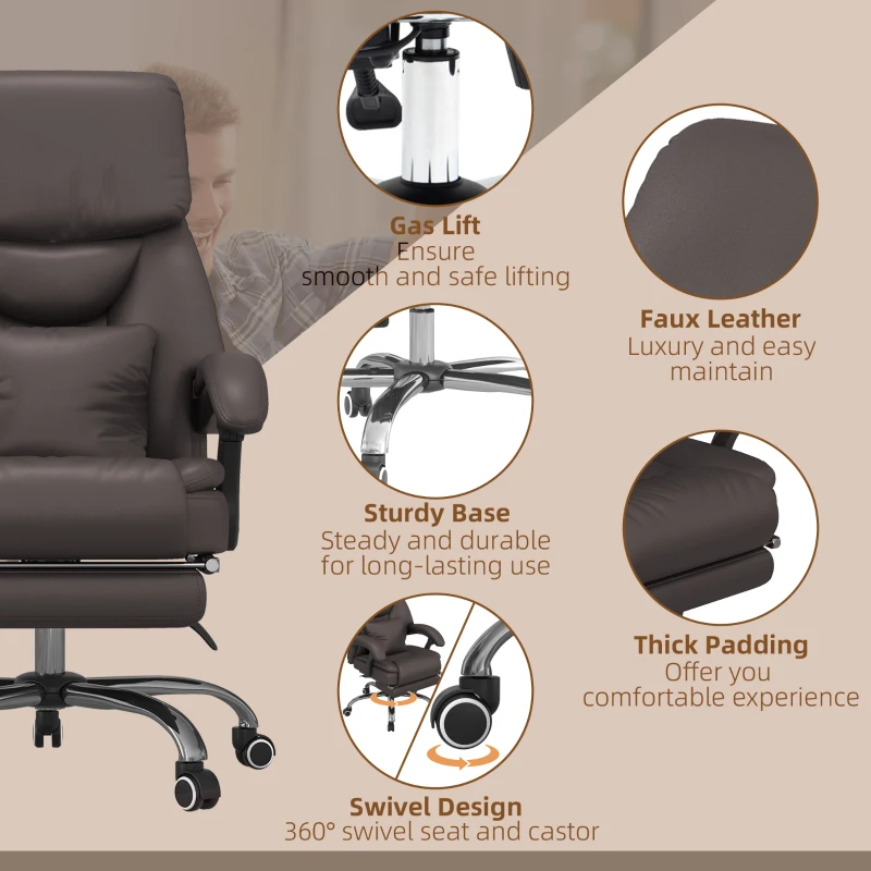 Vinsetto Kneading Massage Office Chair, Reclining Executive Office Chair, PU Leather High Back Computer Chair with Lumbar Cushion, Footrest, Adjustable Height, Dark Brown