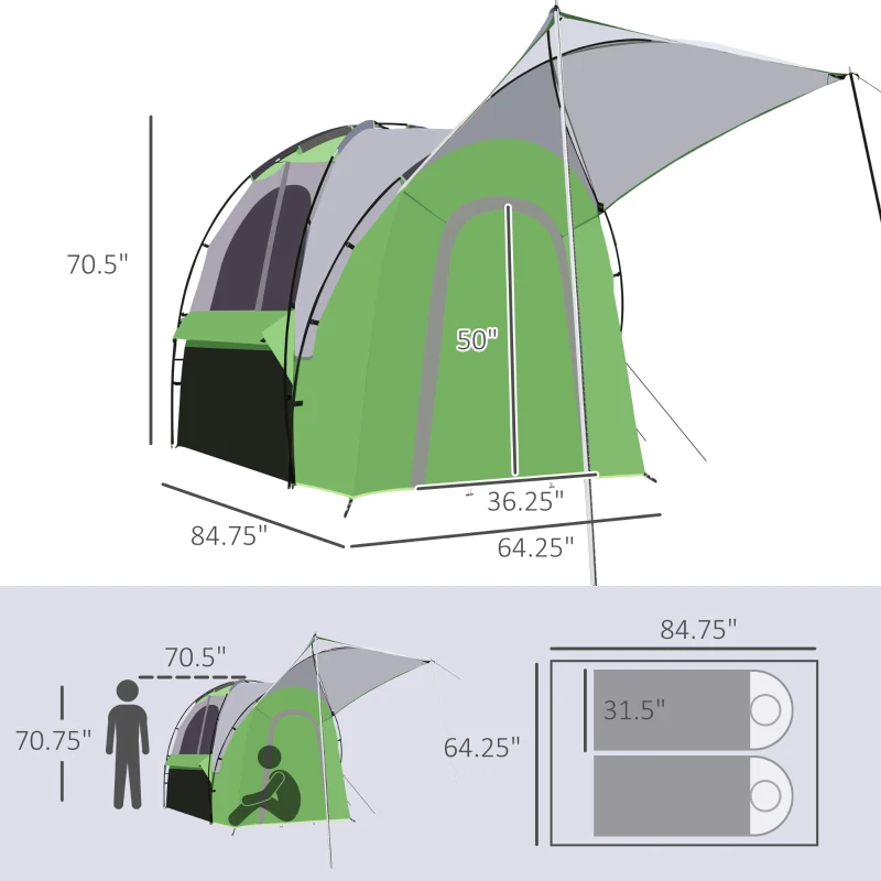 Outsunny Truck Bed Tent for 5'-5.5' Bed with Awning, Portable Pickup Truck Tent for 2-3 Persons, PU 2000mm, Green
