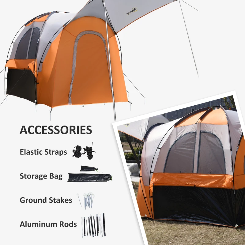 Outsunny Truck Bed Tent for 5'-5.5' Bed with Awning, Portable Pickup Truck Tent for 2-3 Persons, PU 2000mm, Orange