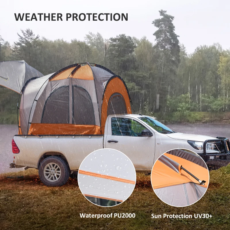 Outsunny Truck Bed Tent for 5'-5.5' Bed with Awning, Portable Pickup Truck Tent for 2-3 Persons, PU 2000mm, Orange