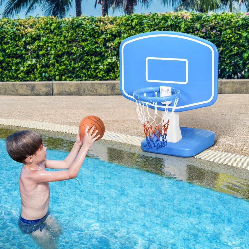 Outsunny Pool Basketball Hoop Poolside with Ball and Pump, Basketball Goal for Inground Pools and Swimming Pool Games, Blue