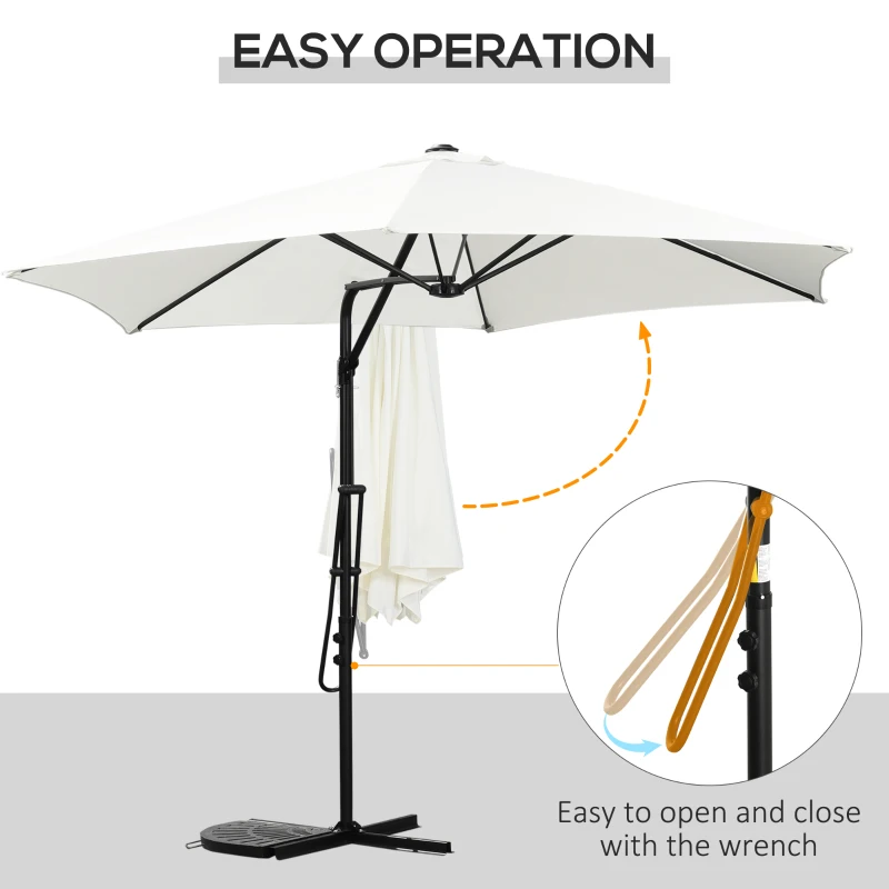 Outsunny 10FT Cantilever Umbrella, Offset Patio Umbrella with Cross Base, Switch with a Wrench, Hanging Umbrellas for Deck, Backyard, Pool and Garden, White