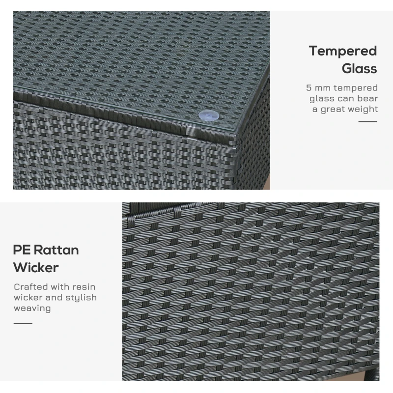 Outsunny Patio Coffee Table, Large Side Table, Hand-Woven PE Rattan, Weather Resistant Wicker, Outdoor Furniture for Garden Black