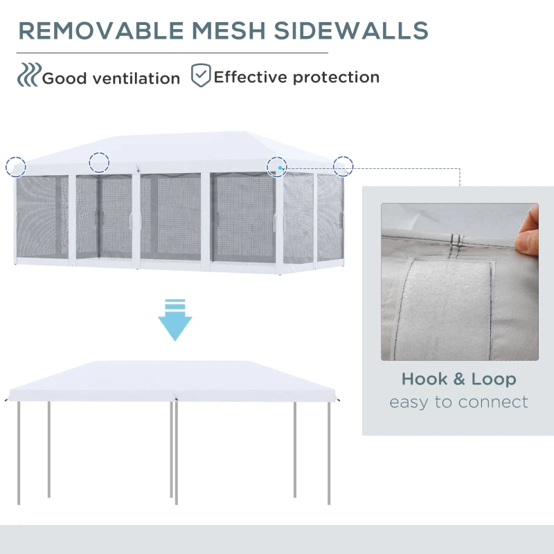 Outsunny 10x20 ft Pop Up Party Tent, Outdoor Canopy with 6 Removable Sidewalls, Weather-Resistant, White