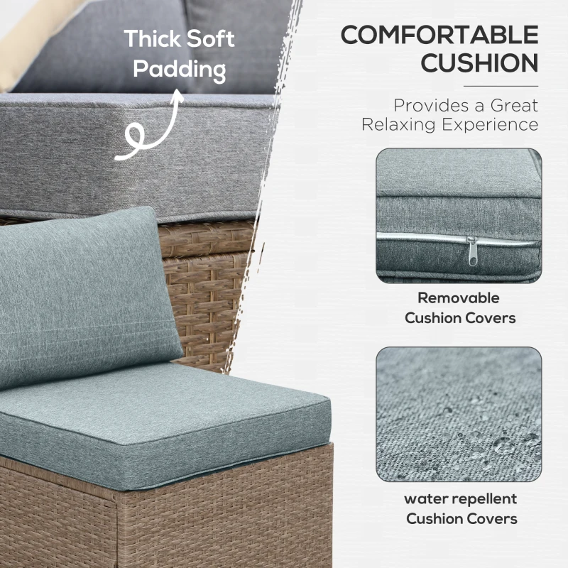 Outsunny 6 Piece Patio Furniture Set Outdoor Wicker Conversation Set All Weather PE Rattan Sectional Sofa Set with Ottoman, Cushions and Tempered Glass Table, Mixed Yellow and Light Gray