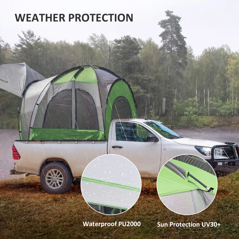 Outsunny Truck Bed Tent for 5'-5.5' Bed with Awning, Portable Pickup Truck Tent for 2-3 Persons, PU 2000mm, Green