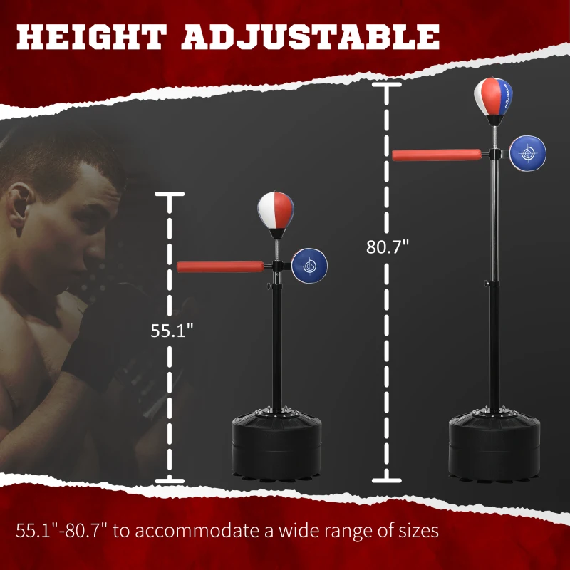 Soozier Free Standing Boxing Bag with Stand, Punching Speed Bag Reaction Bar Challenge with Suction Cups, 64-81in Adjustable Height for Teenagers and Adults, Multi