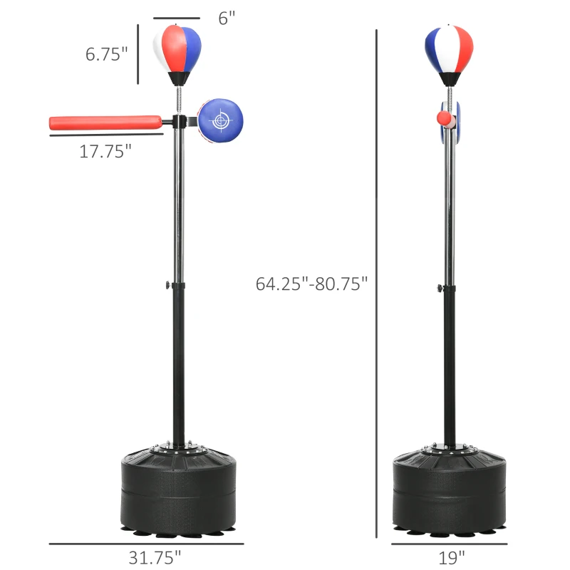 Soozier Free Standing Boxing Bag with Stand, Punching Speed Bag Reaction Bar Challenge with Suction Cups, 64-81in Adjustable Height for Teenagers and Adults, Multi