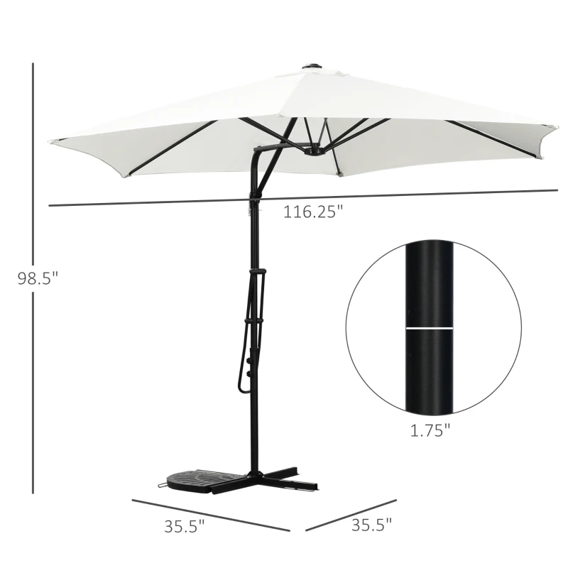 Outsunny 10FT Cantilever Umbrella, Offset Patio Umbrella with Cross Base, Switch with a Wrench, Hanging Umbrellas for Deck, Backyard, Pool and Garden, White