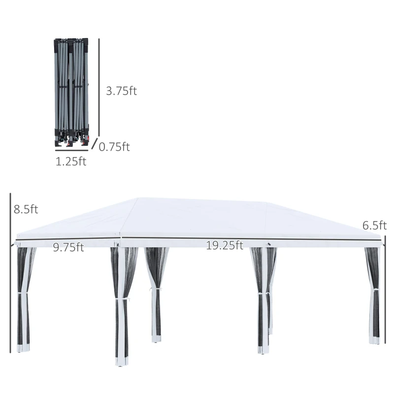 Outsunny 10x20 ft Pop Up Party Tent, Outdoor Canopy with 6 Removable Sidewalls, Weather-Resistant, White
