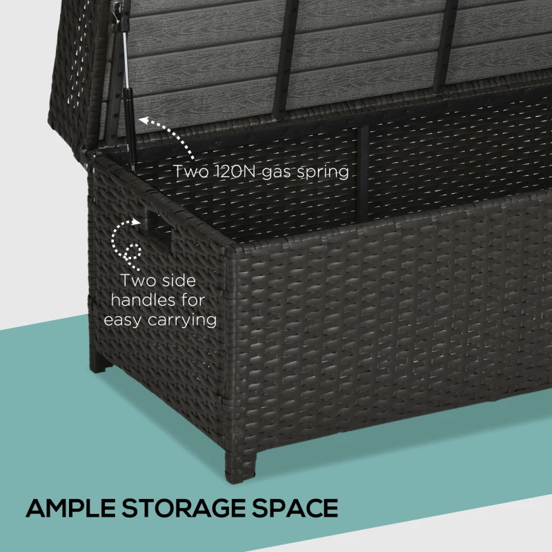 Outsunny 34 Gallon Outdoor Wicker Storage Bench Deck Box, PE Rattan Patio Furniture Pool Storage Bin Container with Interior Waterproof Cloth Bag and Comfortable Cushion, Cream White