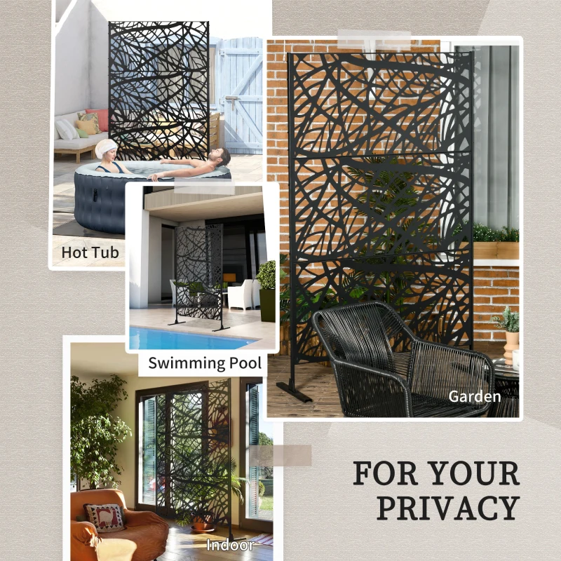 Outsunny Decorative Outdoor Privacy Screen, See-Through Outdoor Divider/Separator with Twisted Branch Motif for Fun Shadows or Climbing Plant Trellis, Fence Panel for Garden Walkway, Backyard, 6.5FT