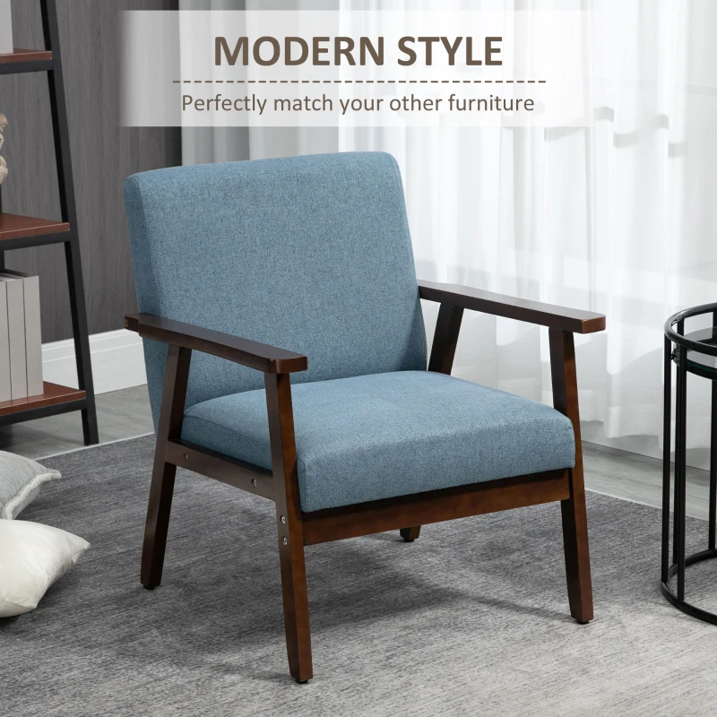 HOMCOM Comfy Accent Chairs with Cushioned Seat, Upholstered Linen-Feel Armchair for Bedroom, Living Room, Blue