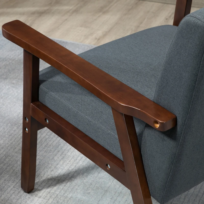 HOMCOM Modern Accent Chairs with Cushioned Seat, Upholstered Linen-Feel Armchair for Bedroom, Living Room, Dark Gray