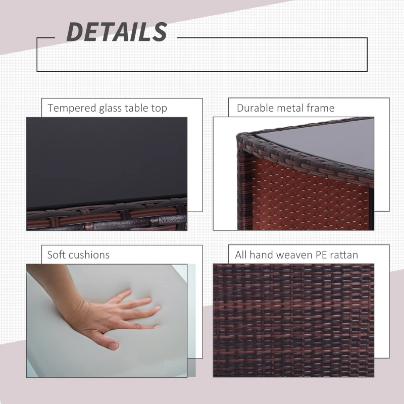 Outsunny 3 Pieces Wicker Patio Dining Set Outdoor Furniture Set with Removable Cushions, Glass Top Dining Table, PE Rattan Conversation Set for Garden Poolside, Cream White