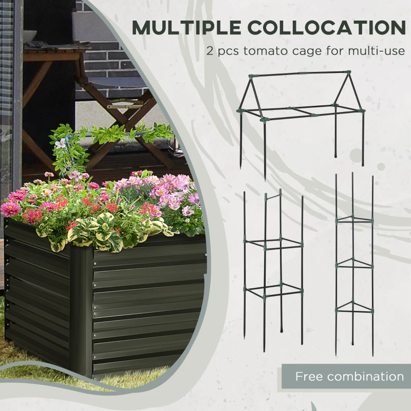 Outsunny 4' x 3' x 2' Raised Garden Bed with Support Rod, Steel Frame Elevated Planter Box, Black