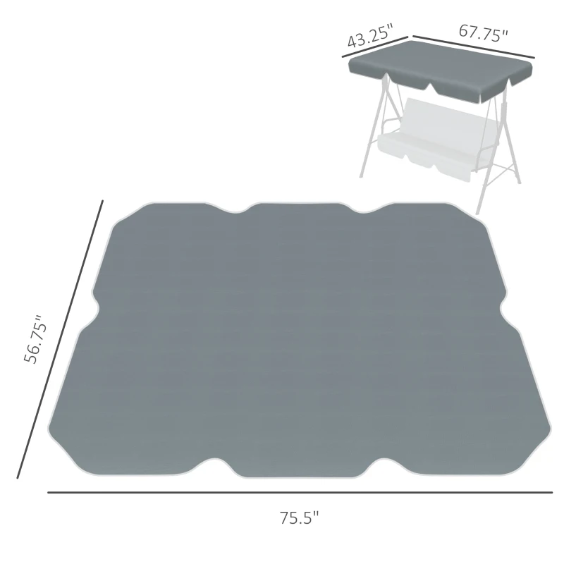 Outsunny 84A-054 Series 2/3 Seater Swing Canopy Replacement, Outdoor Swing Seat Top Cover (Canopy Only), Gray