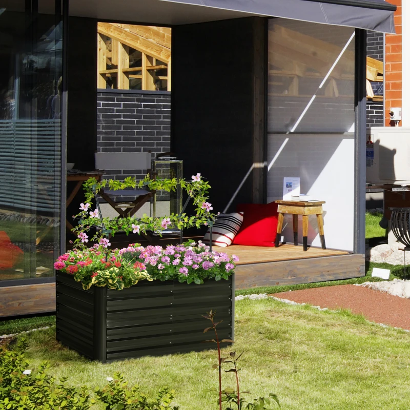 Outsunny 4' x 3' x 2' Raised Garden Bed with Support Rod, Steel Frame Elevated Planter Box, Black