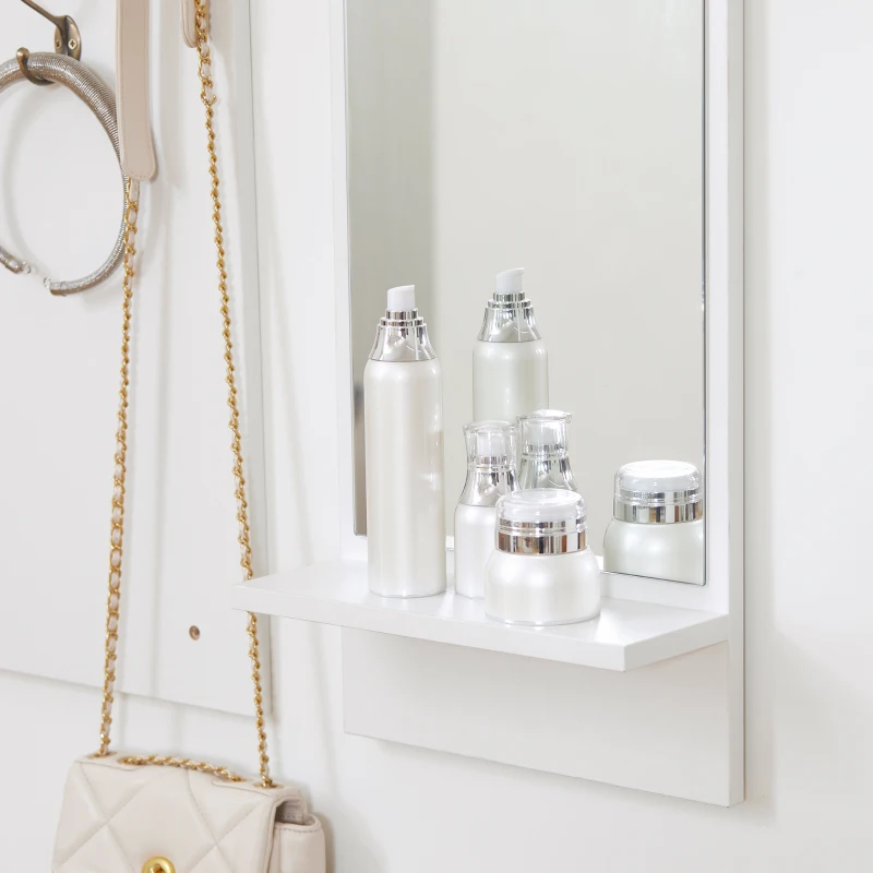 HOMCOM 3-in-1 Hall Tree, Modern Entryway Organizer with Shoe Rack Storage Organizer with Bench, 3-Hook Wall Mounted Coat Rack Wall Organizer with Mirror, for Hallway, White