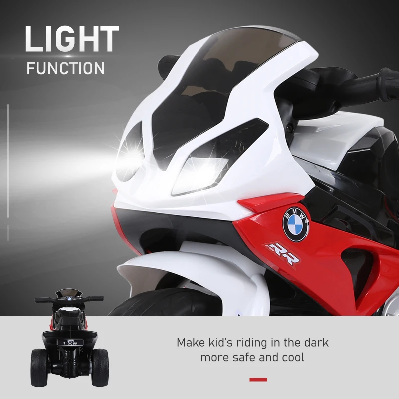 Aosom 6V 3 Wheeled Electric Motorcycle, Kids Motorcycle Licensed BMW with Headlight, Music, Red