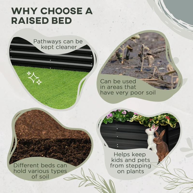 Outsunny 4' x 3' x 2' Raised Garden Bed with Support Rod, Steel Frame Elevated Planter Box, Black