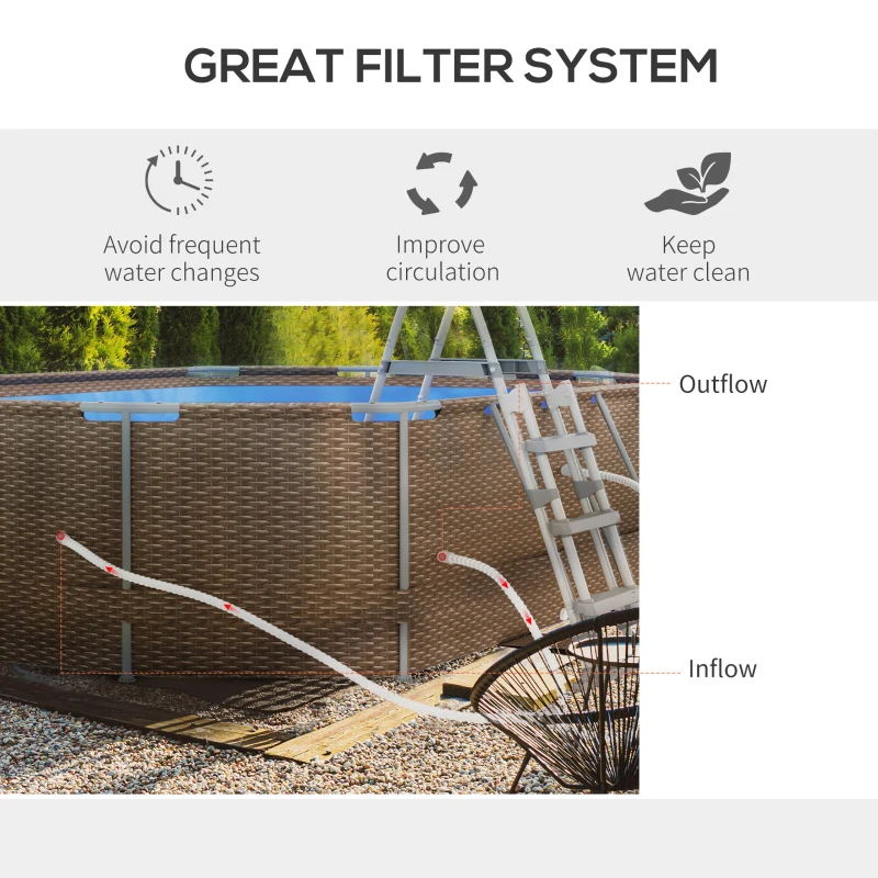 Outsunny 14' x 10' x 3' Above Ground Swimming Pool, Non-Inflatable Rectangular Steel Frame Pool with Filter Pump, Safety Ladder for 1-6 People, Brown