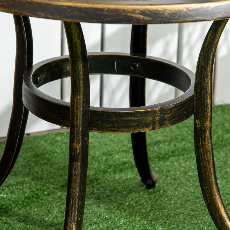Outsunny Ф23.6" Round Outdoor Side Table, Cast Aluminum Frame Patio Coffee Side Desk for Patio, Garden, Balcony, Bronze