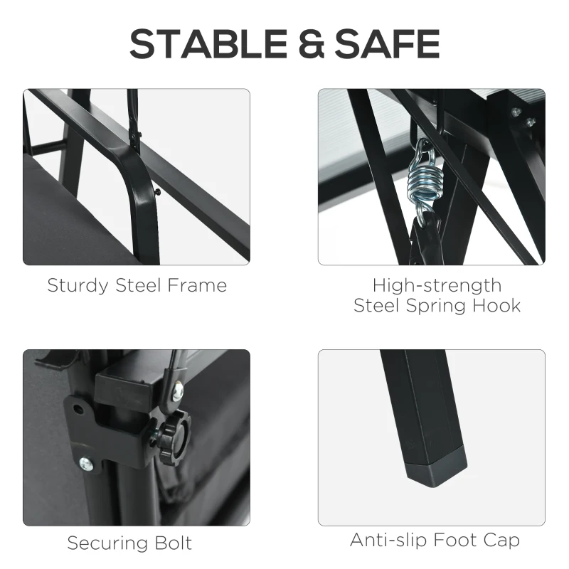 Outsunny 3-Seat Patio Swing Chair, Convertible Swing Hammock Bed with Cushions, Adjustable Polycarbonate Canopy Sunshade Roof for Porch, Garden, Backyard, Gray