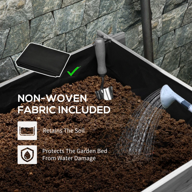 Outsunny 3 Tier Raised Garden Bed, Water Draining Fabric for Soil, Elevated Wood Flower Box for Vegetables, Herbs, Gray