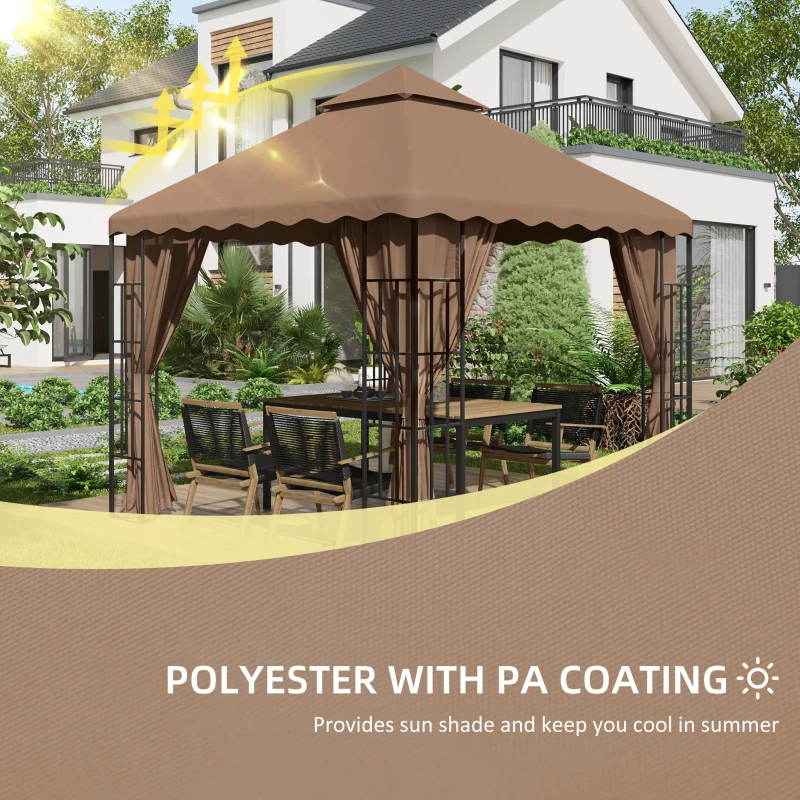 Outsunny 10' x 10' Gazebo Replacement Canopy Cover, 2 Tier Gazebo Roof Replacement TOP ONLY, Brown