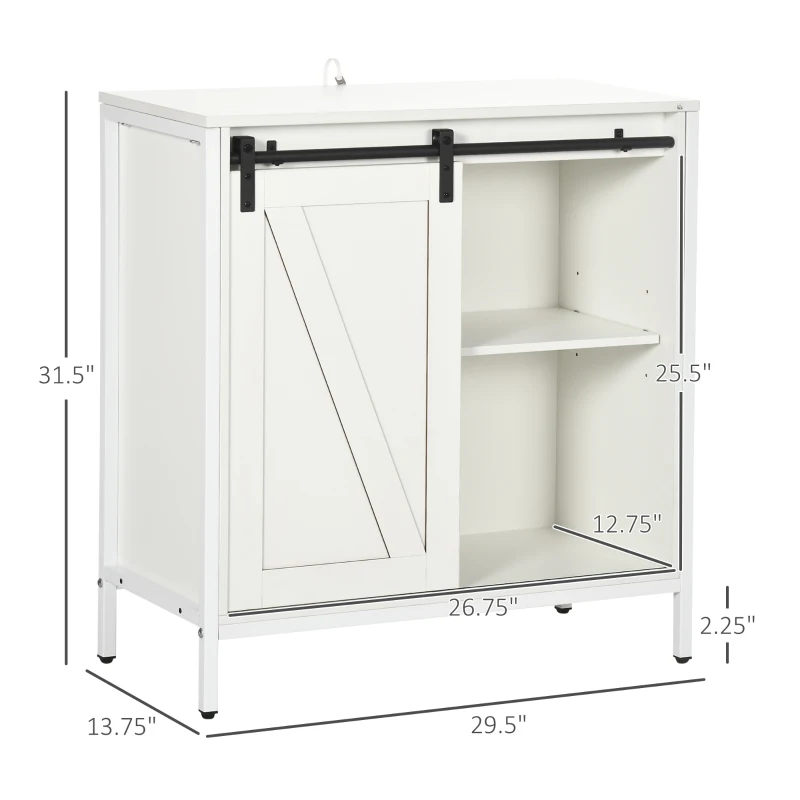 HOMCOM Buffet Cabinet, Farmhouse Sideboard, Bar Cabinet with Adjustable Shelf, Sliding Barn Door for Kitchen, White