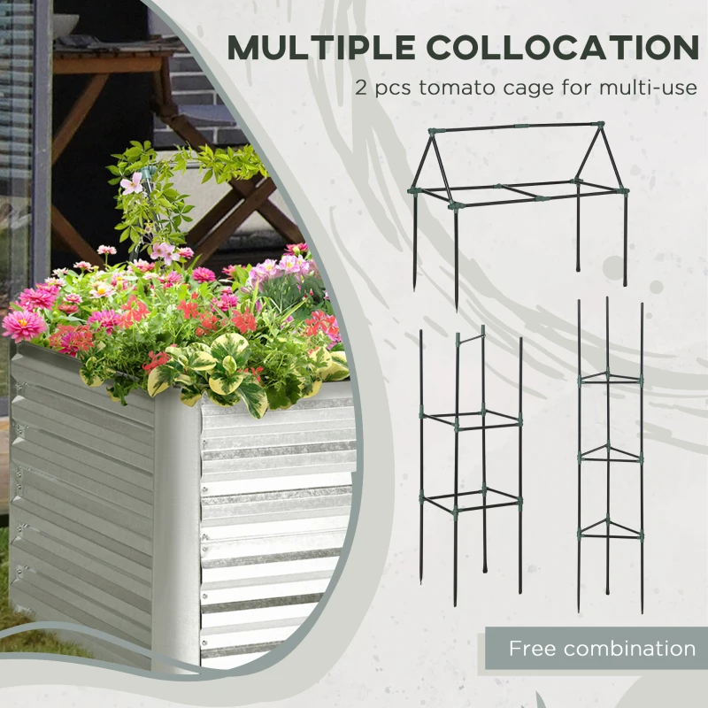 Outsunny 4' x 3' x 2' Raised Garden Bed with Support Rod, Steel Frame Elevated Planter Box, Silver